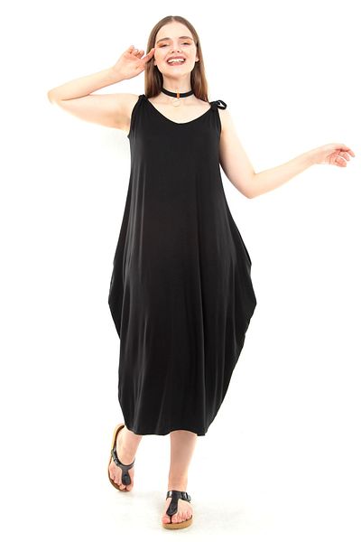 Moda Cazibe Women's Black Rope Strap Jumbo Casual Dress M9199