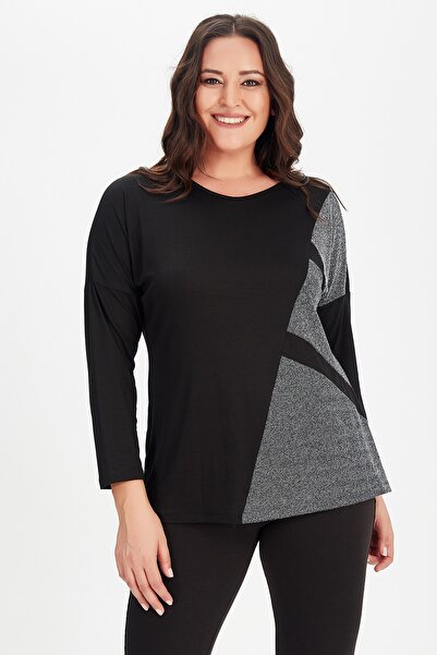 Moda Cazibe Dámská blůza s dlouhým rukávem v černé barvě s třpytkami