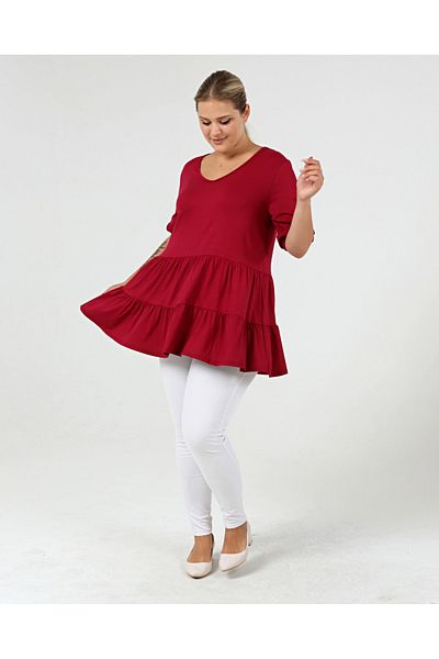 Curvy Trend Plus Size Gathered Block Ruffle Sleeve Tunic