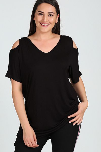 Moda Cazibe Women's Shoulder V Window Short Sleeve Blouse M9142