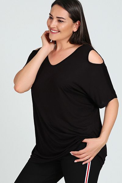 Moda Cazibe Women's Shoulder V Window Short Sleeve Blouse M9142