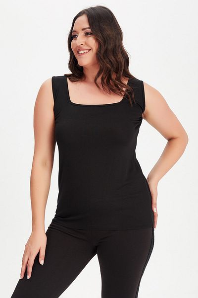 Moda Cazibe Women's Large Size Square Collar Thick Strap Tank Top Blouse