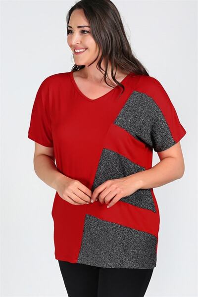 Curvy Trend Plus Size Glitter Detailed Short Sleeve Blouse