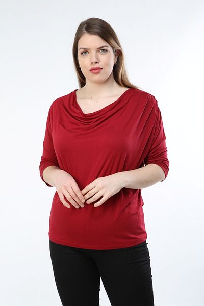 Curvy Trend Bluză cu mânecă lilieci cu guler Degaje Plus Size