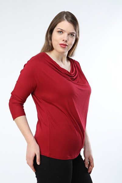 Curvy Trend Plus Size Degaje Collar Bat Sleeve Blouse