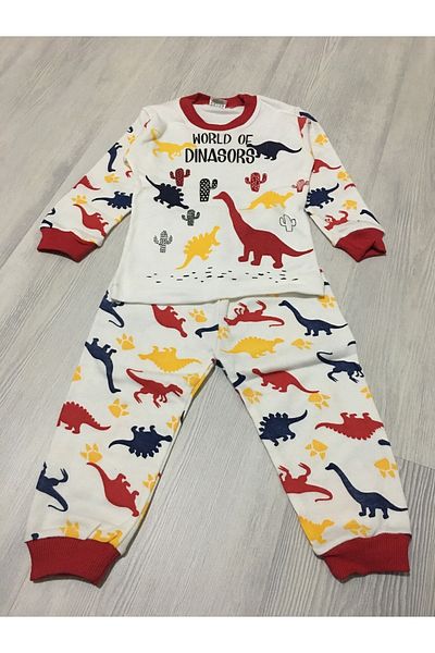 Süpermini Super Mini Baby Supermini 53-50-23 Dinosaur Patterned 2-Piece Men's Pajama Set 1-3 Years
