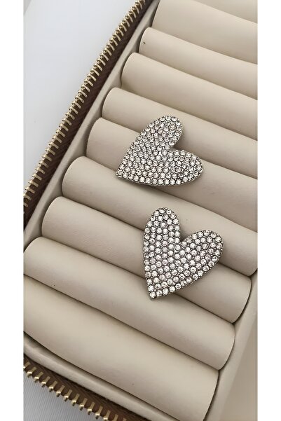 İLKYAZ ACCESSORY Shiny Heart Earrings with Stone Detail