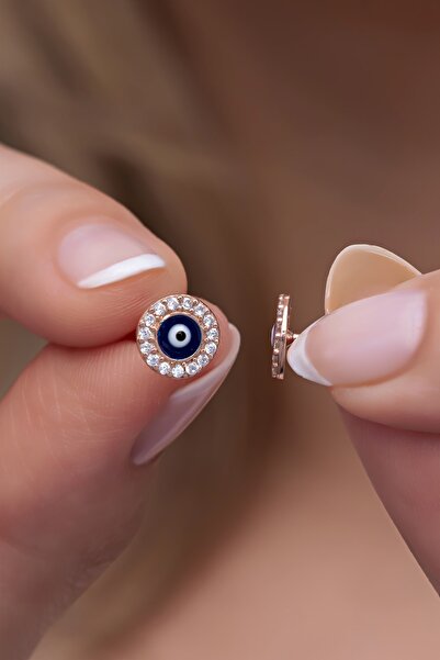 Nereze 925 Ayar Gümüş Mavi Mineli Minik Nazar Göz Küpe