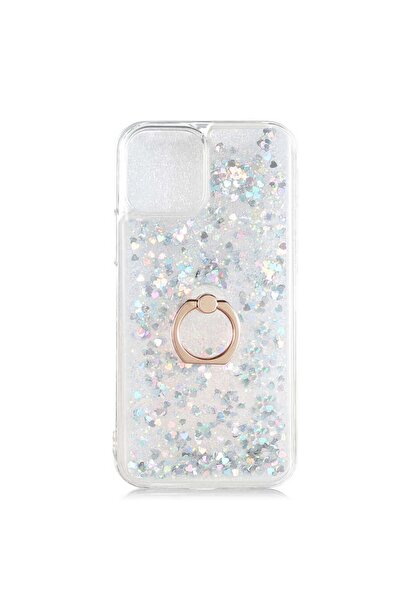 Nezih Case Apple iPhone 13 Uyumlu Yüzüklü Standlı (Simli Pullu Sıvılı Akışkan...