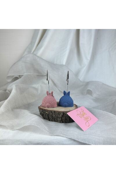oasis decoration Grey Blue - Antique Pink Rabbit 2-Piece Note Holder Set, Photo Holder