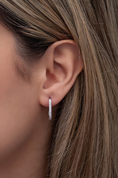 Nereze 925 Ayar Gümüş Rodyumlu Zirkon Taşlı U Model Tasarım Küpe