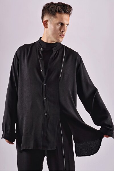 LoFiBuy Unisex Çift Yırtmaç Siyah Oversize Rahat Kalıp Alt Üst Takım