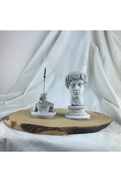 oasis decoration Gri Eskitme Hermes 13 cm Büst ve Apollo Not Tutucu 2'li Dekoratif Set