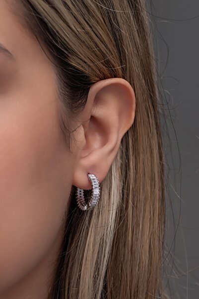 Nereze 925 Ayar Gümüş 15 Mm Baget Taşlı Tamtur Küpe