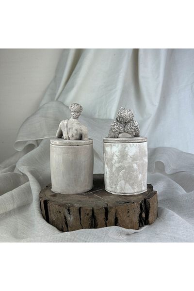 oasis decoration Mink Antique David and Cupid (Angel) 2-Piece Box Set with Lid, Decorative Concrete Box