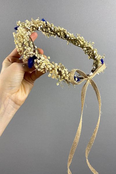 Hayalperest boncuk Bridal Crown with Cream Cipsolu and Cotton Herb