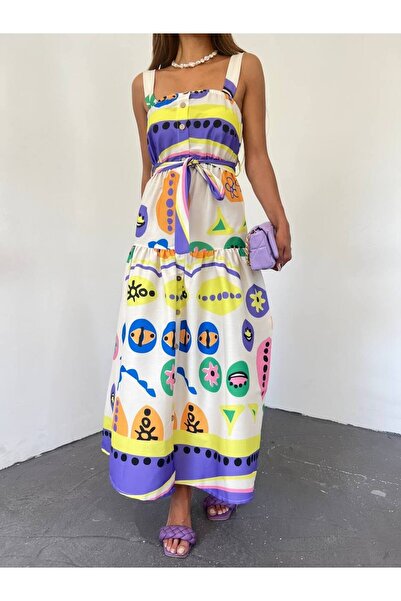 Fav Style Γυναικείο φόρεμα με χοντρό λουράκι με ζωσμένο σχέδιο, πολύχρωμο μακ...