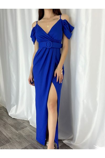 Secret Passion Lingerie Desing μπλε κρεπ ύφασμα με διπλό στήθος με σχίσιμο στο στήθος βραδινό φόρεμα και φόρεμα επιστροφής στο σπίτι 582134   704