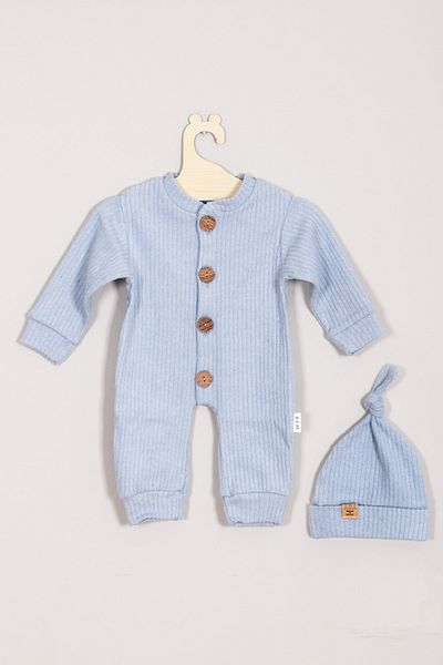 ADABEBEK 100% Cotton Wooden Buttoned Ribbed Hat Baby Romper