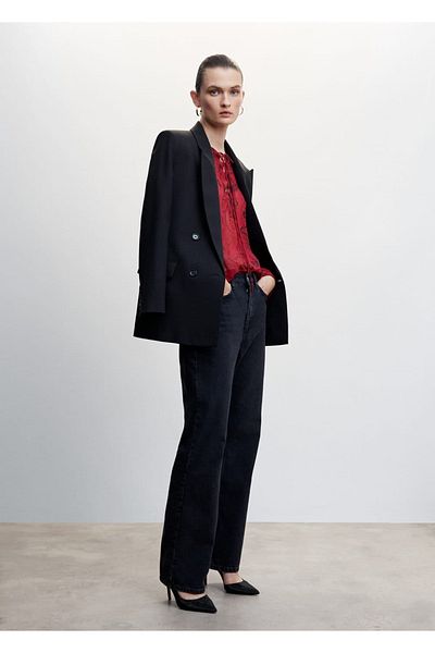 MANGO Woman Bluse mit Schalmuster und Bindedetail