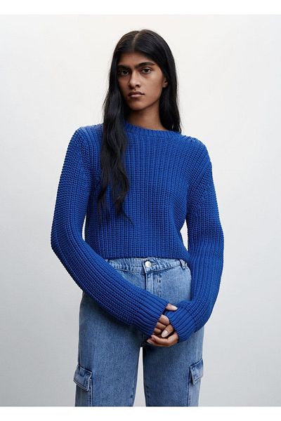 MANGO Woman Pulover decupat cu guler rotund