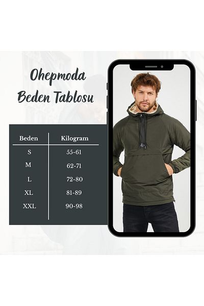 OHM OHEPMODA Ανδρικό αδιάβροχο παλτό χακί με γούνινη τσέπη καγκουρό