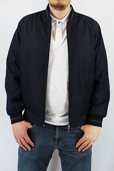 DostumGiyim Ανδρικό κλασικό μπουφάν χωρίς γιακά σε μπλε ναυτικό χρώμα, καλοκαίρι ελαφρύ