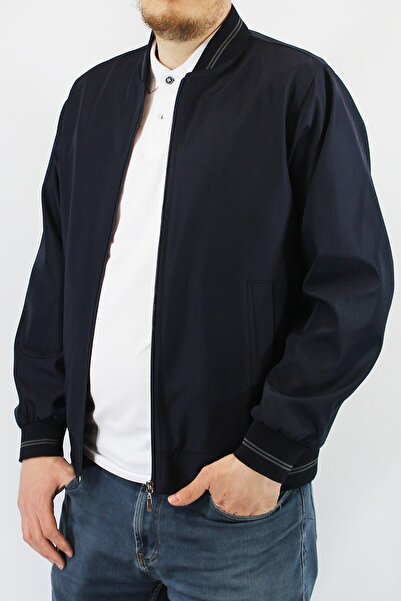 DostumGiyim Ανδρικό κλασικό μπουφάν χωρίς γιακά σε μπλε ναυτικό χρώμα, καλοκαίρι ελαφρύ