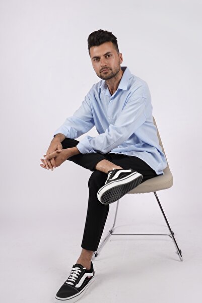 LoFiBuy Erkek Bebe Mavisi Tek Cep Yazlık Rahat Kalıp Keten Oversize Gömlek