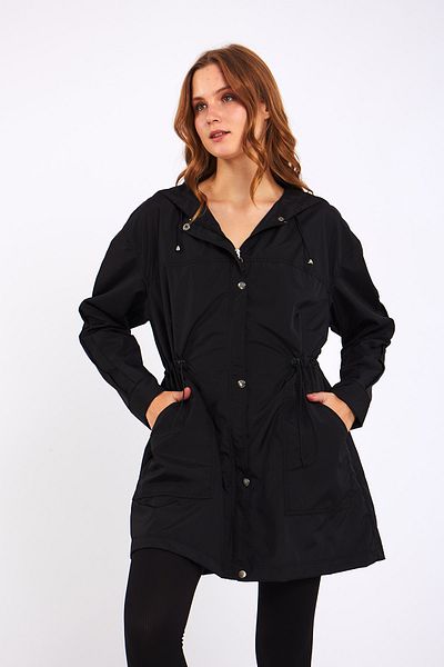Moda Tuğram Μικρό Μαύρο Midi Αδιάβροχο & Αντιανεμικό