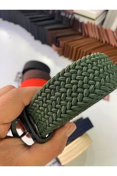 Bosskan leather Khaki Green knitted belt with elastic