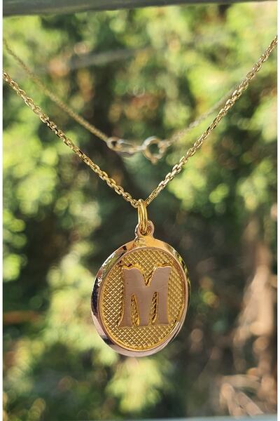 Goldlife jewellery 14 Ayar Altın Kadın M Harfi Oval Vintage Kolye