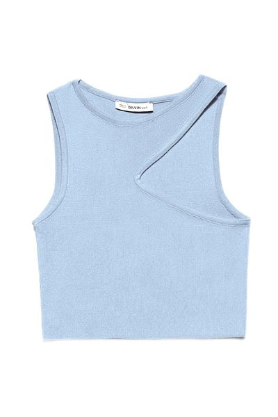 Dilvin 10173 Tricotaj cu guler decoltat Crop-albastru