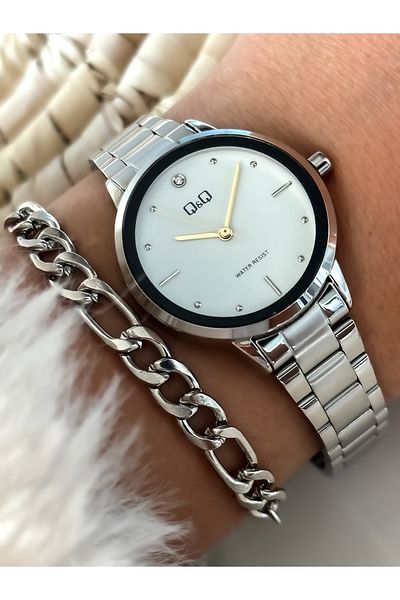 Q&Q Silver Color Steel Strap, Small Case, Polite Wristwatch+Bracelet