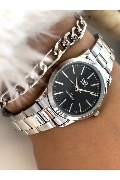 Q&Q Brand Silver Color, Steel Strap, Small Case, Stylish Wristwatch + Bracelet