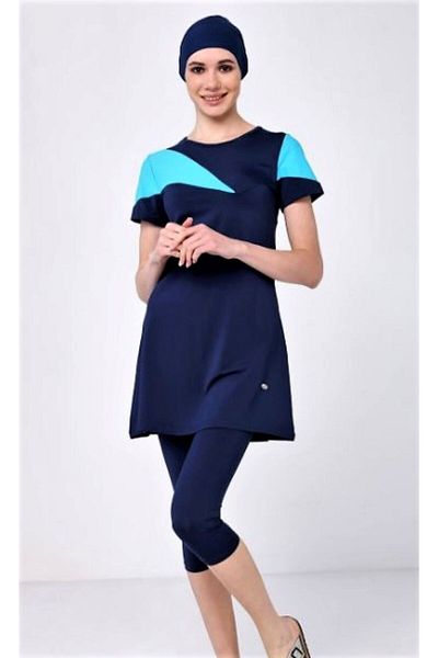 TESMAY Lycra Semi-Covered Pool Swimsuit DARK NAVY BLUE