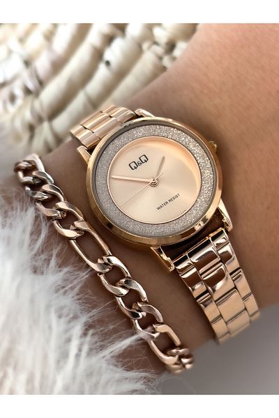 Q&Q Rose ColorSteel Strap, Small Case, Silvery Wristwatch+Bracelet