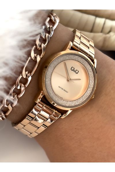 Q&Q Rose ColorSteel Strap, Small Case, Silvery Wristwatch+Bracelet