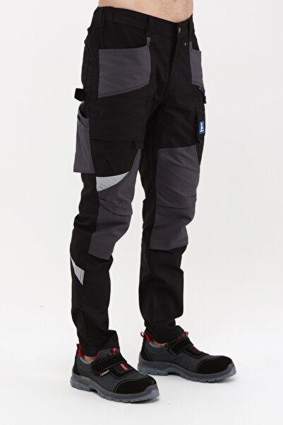 Uniprom Iş Pantolonu Madrid Model 10 Cepli Full Likralı Diz Destekli Siyah