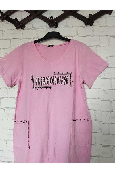 anne moda ankara Φόρεμα με λαμπερό, πλυμένο, λειασμένο, βαμβακερό ύφασμα, ύφασμα λύκρα με λαιμόκοψη V δεν δείχνει εσωτερικά, κοντομάνικο φόρεμα
