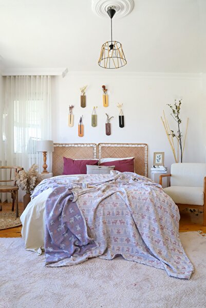 vivamaison Двоспальне муслінове покривало для ліжка, 3 шари, жакардове, двост...