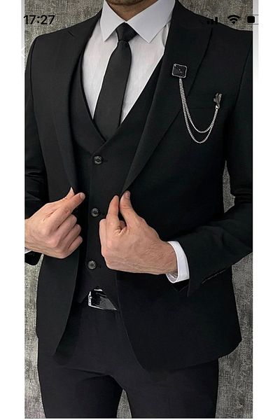 MASSARO Slimfit Vest Suit (αλυσίδα γιακά καραβάτ)