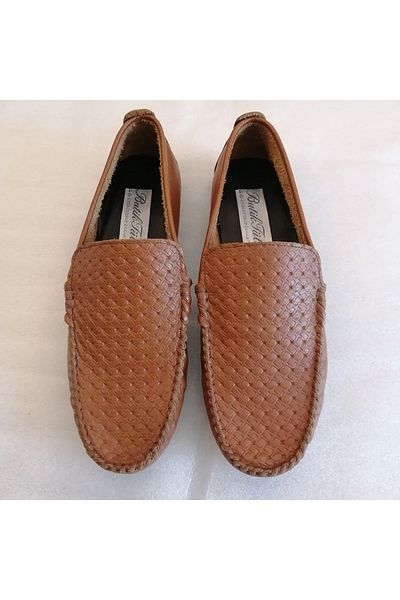 Butik Tülin Men's genuine leather tan mesh print combination front hand-stitched soft non-slip thin rubber sole shoes