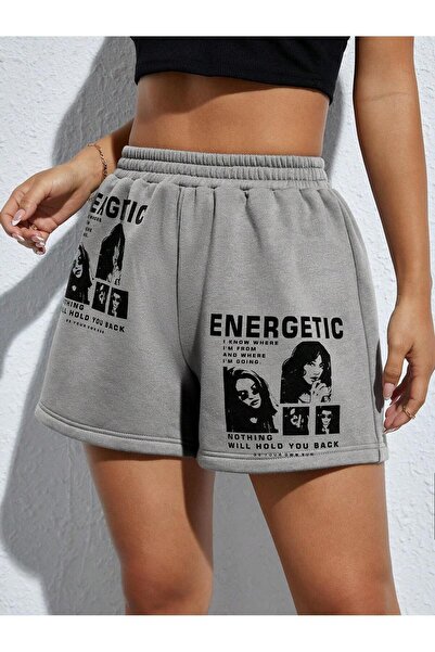 PALPİTO Kadın Gri Energetic Baskılı Şort