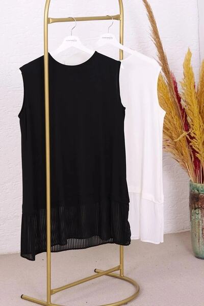 nizzell Pleated Black Ecru 2-Piece Women's Hijab Shirt Tunic Underwear