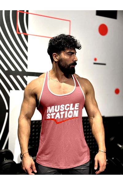Muscle Station Musclestation Toughman Tank Workout 01 قميص داخلي للياقة البدنية باللون العنابي