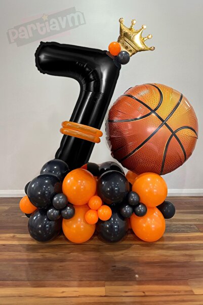 PARTİAVM Basketbol Temalı Siyah Rakam Balonlu Karşılama Doğum Günü Seti Kral ...