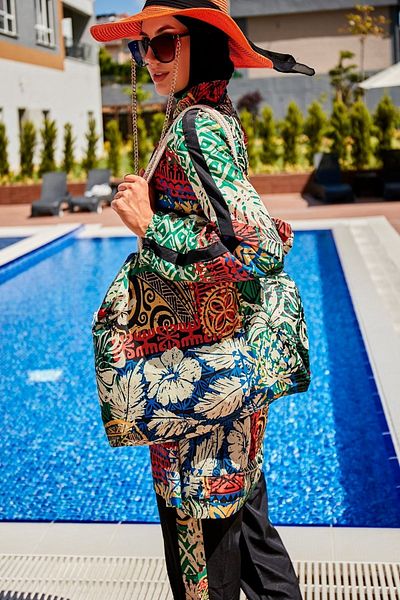 Riva Mera Patterned Fully Covered Hijab Swimsuit R2302