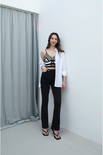 DRC trend Paula ženske crne zlatne premium farmerke sa visokim strukom