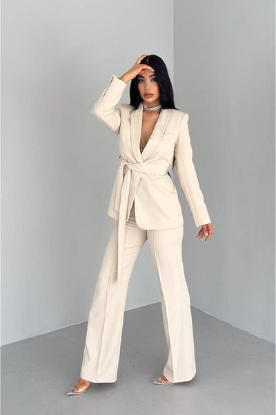 Bella Breeze Γυναικείο κοστούμι εύκαμπτο παντελόνι που δένει με τεχνητό τσέπες